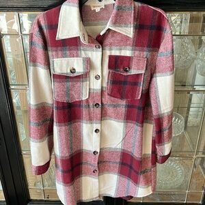 BIBI maroon plaid knee length shacket button down size small